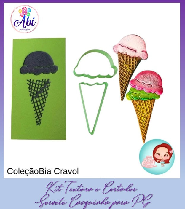 Kit Textura e Cortador Sorvete Casquinha para PG BC