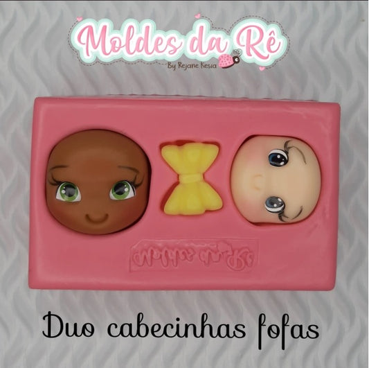 Molde de Silicon Duo Cabecinhas Fofas MDR