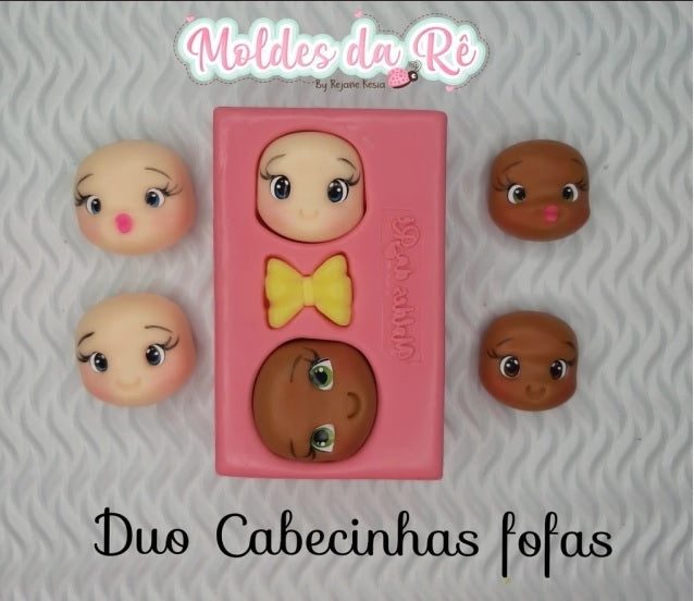 Molde de Silicon Duo Cabecinhas Fofas MDR