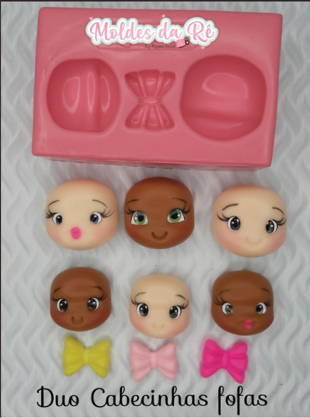 Molde de Silicon Duo Cabecinhas Fofas MDR