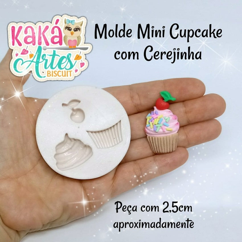Molde de Silicon Mini Cupcake com Cerejinha. Kaka Artes