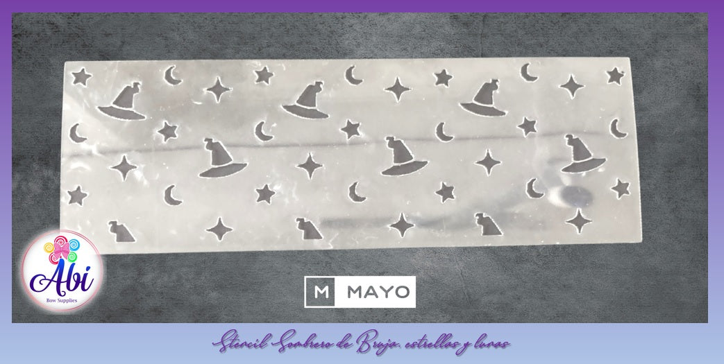 Stencil Sombrero de Bruja, estrellas y lunas