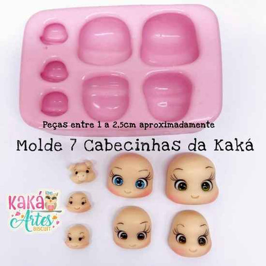 Molde de Silicon 7 Cabecinhas Kaka Artes.