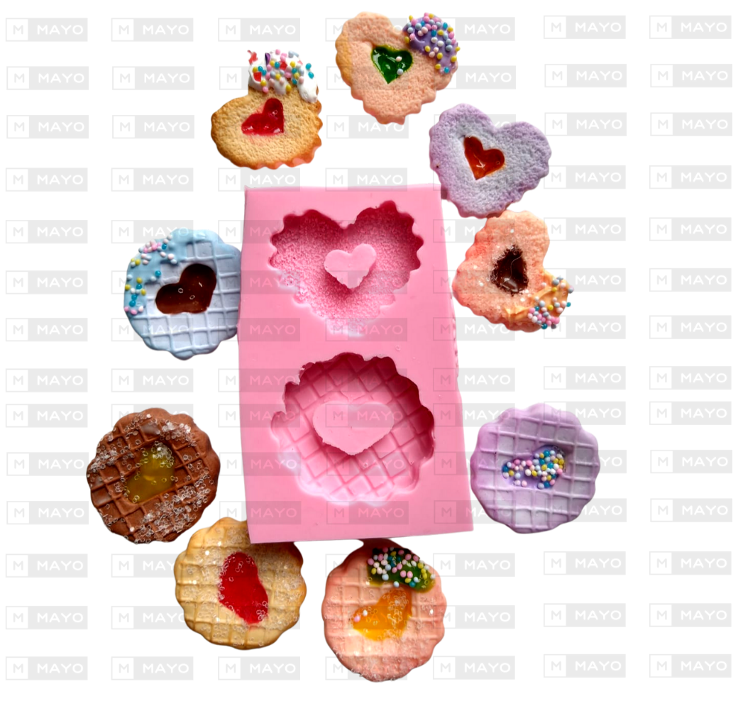Molde de Silicon Galleta de Corazon y Ondulada F337