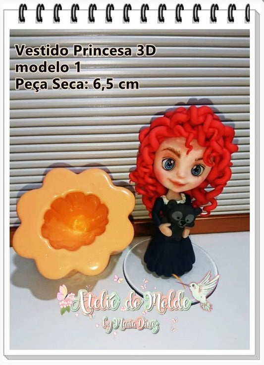 Molde de Silicon Vestido Princesa 3D Mod 1 AdM