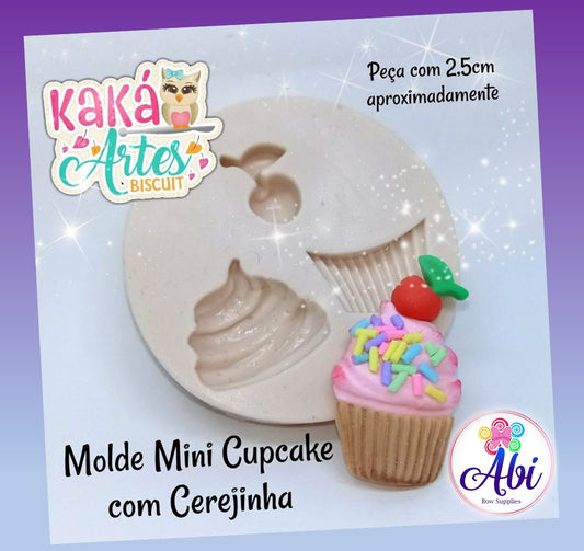 Molde de Silicon Mini Cupcake com Cerejinha. Kaka Artes