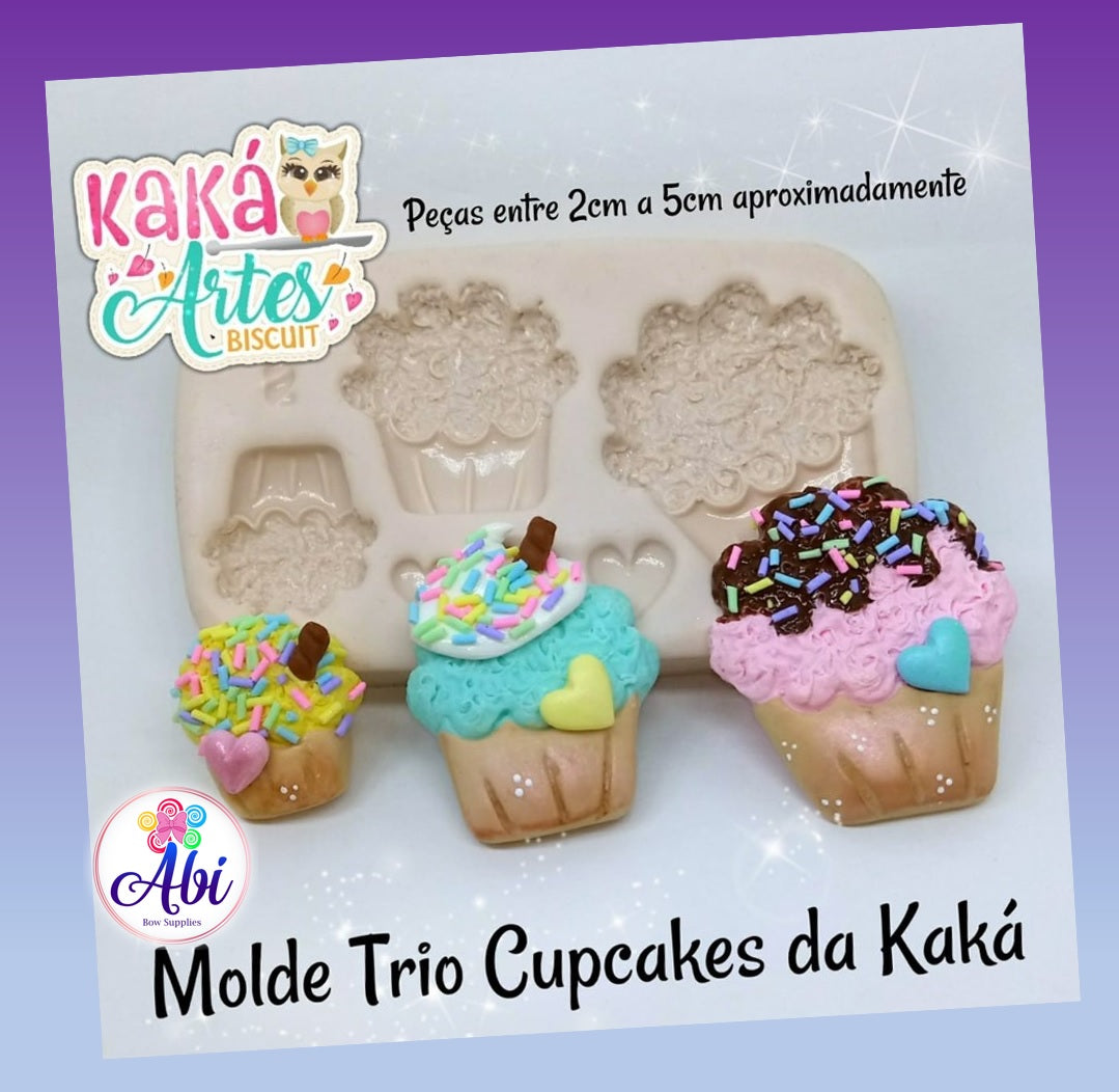 Molde de Silicon Trio Cupcakes da Kaka.