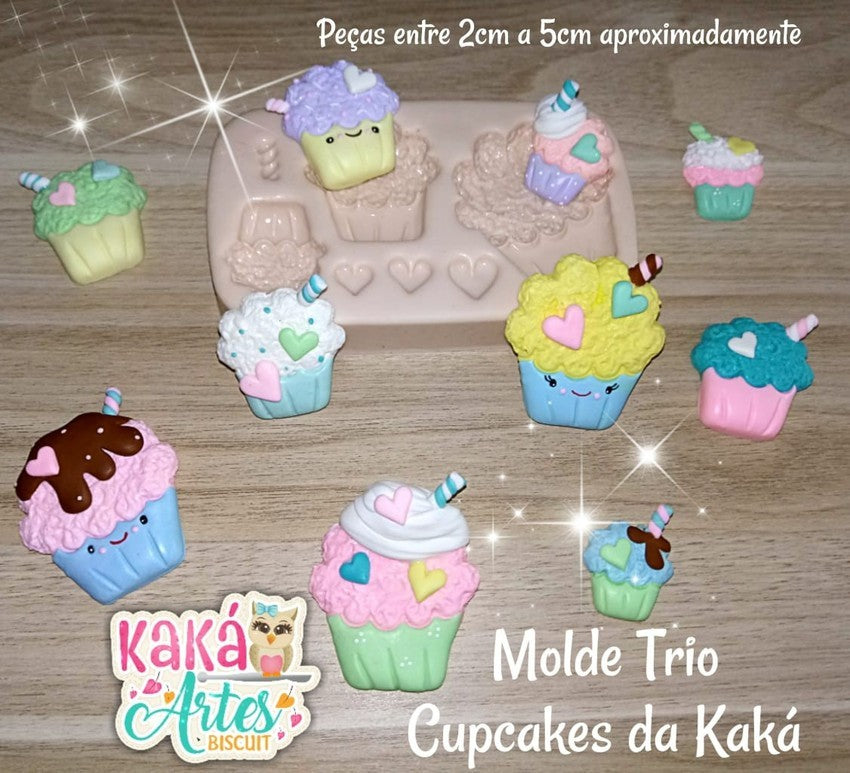 Molde de Silicon Trio Cupcakes da Kaka.