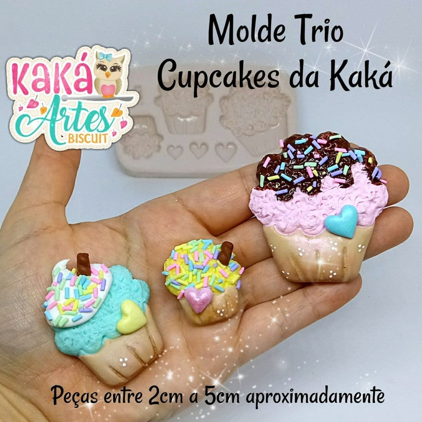Molde de Silicon Trio Cupcakes da Kaka.
