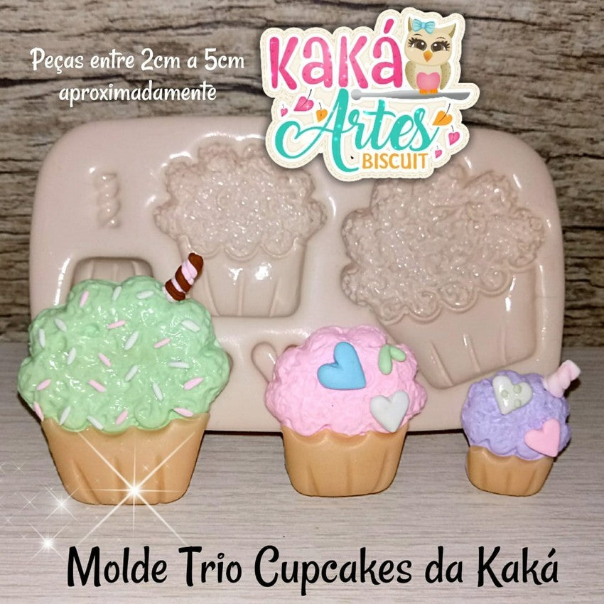 Molde de Silicon Trio Cupcakes da Kaka.
