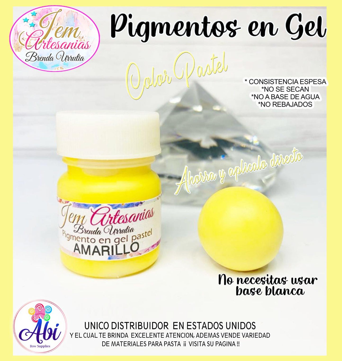 Pigmento en Gel color Amarillo Pastel BU